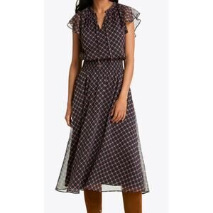 Draper James Printed Flutter Sleeve Dress – Black w/Pink and White – XL Fits M/L